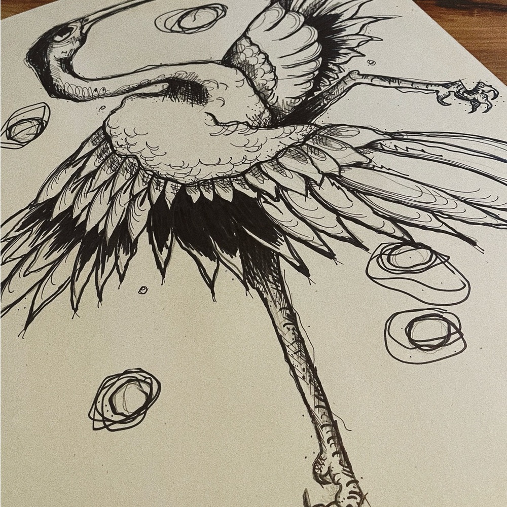 Black and White Crane Art original drawing
